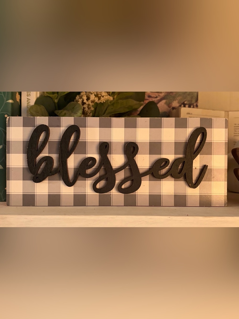 Blessed Buffalo Check Wall Sign - Black and Gray